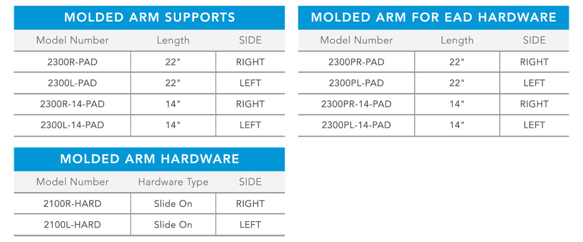 Molded Arm Dimensions